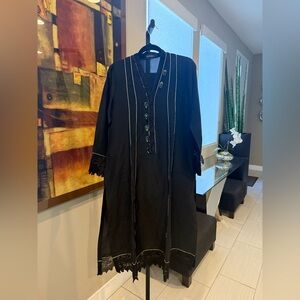 Black Long Sleeve Dress with Lace Trim